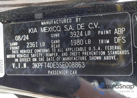 2025 Kia K4 Lxs from USA, damaged, VIN 3KPFT4DE5SE008863